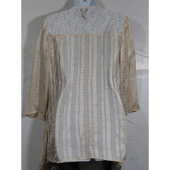 Chico's Travelers Size 1 Sheer Beige Black Open Front Asymmetrical Hem Cardigan - Picture 8 of 11